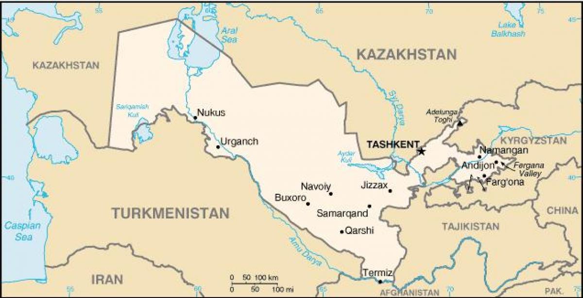 carte des villes de l'Ouzbékistan