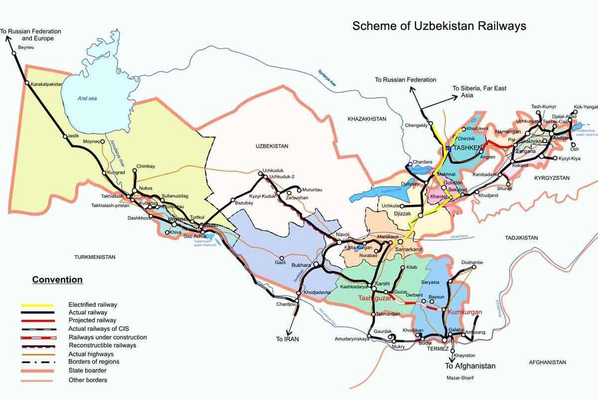 En ouzbékistan, la carte ferroviaire