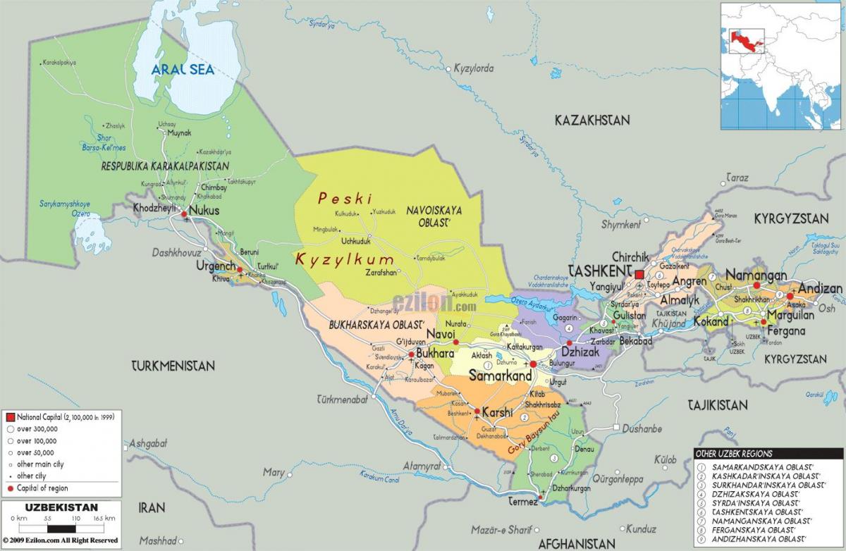 la carte de l'Ouzbékistan